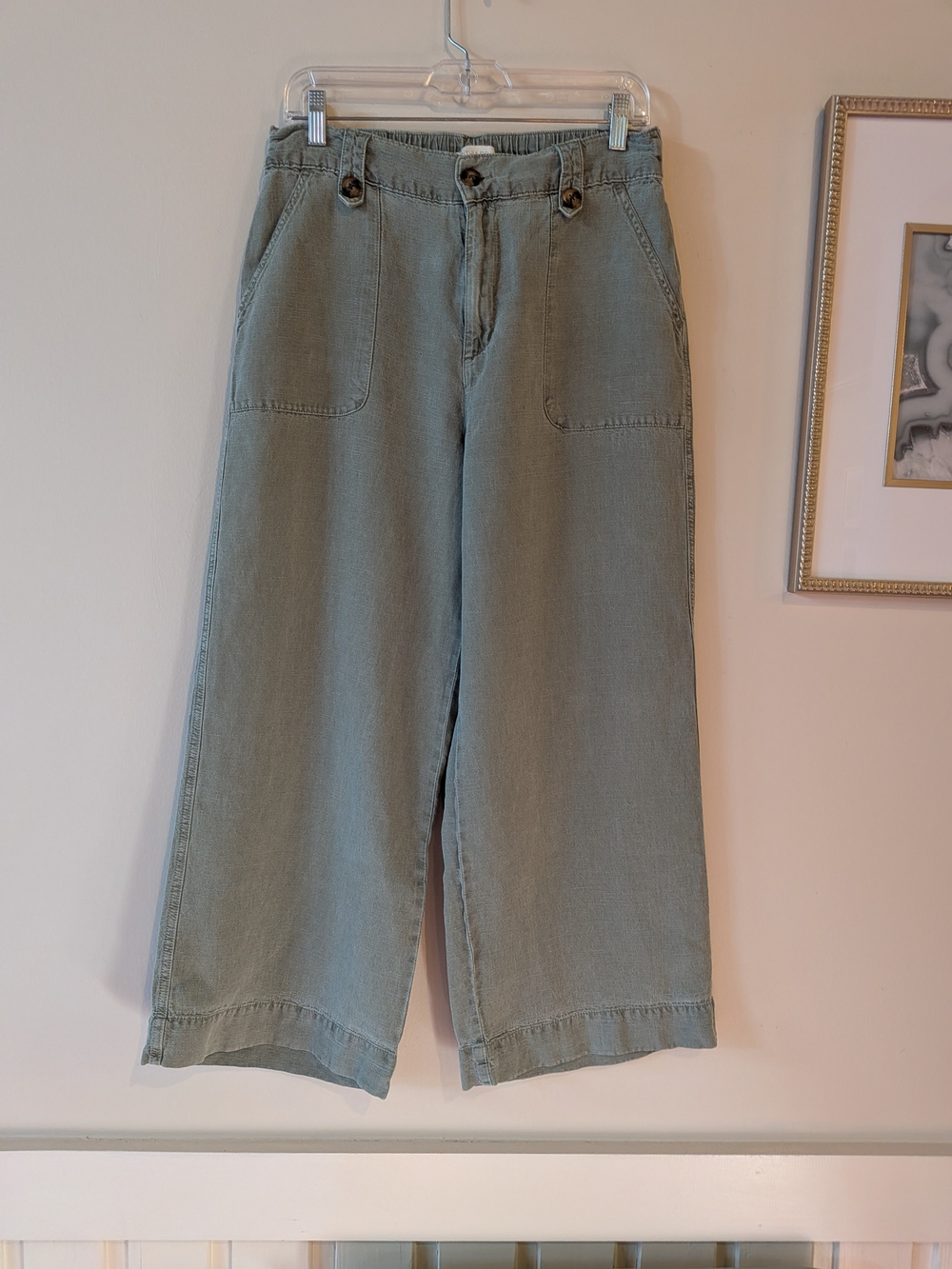Cynthia Rowley Sage Green Linen Blend Wide-Leg Pants, Sz. 10